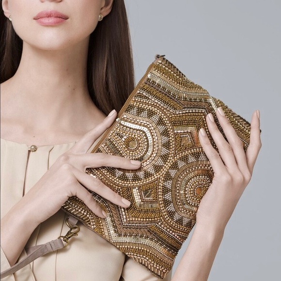 WHBM Beaded clutch in smoky topaz